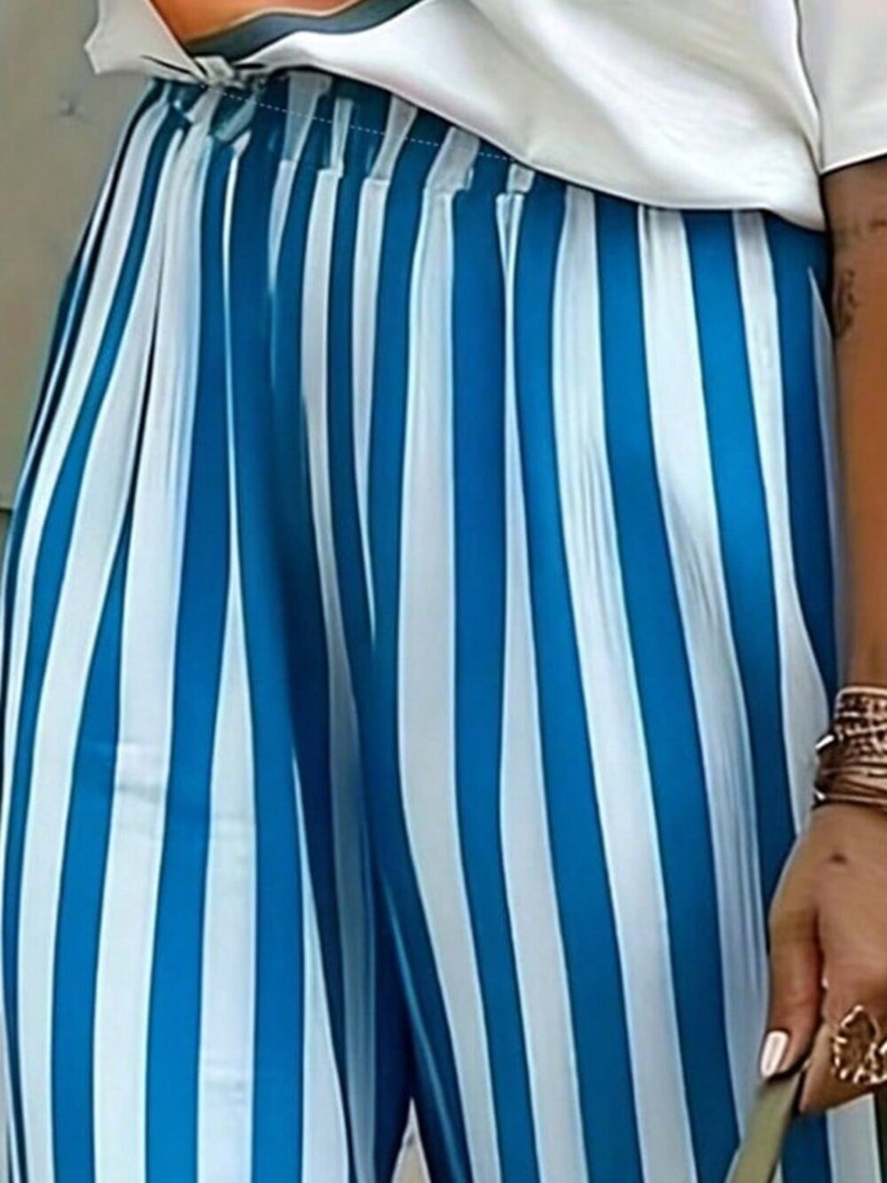 White Casual Women's Striped Woven Wide Leg Beach Pants - Picture 5 of 5